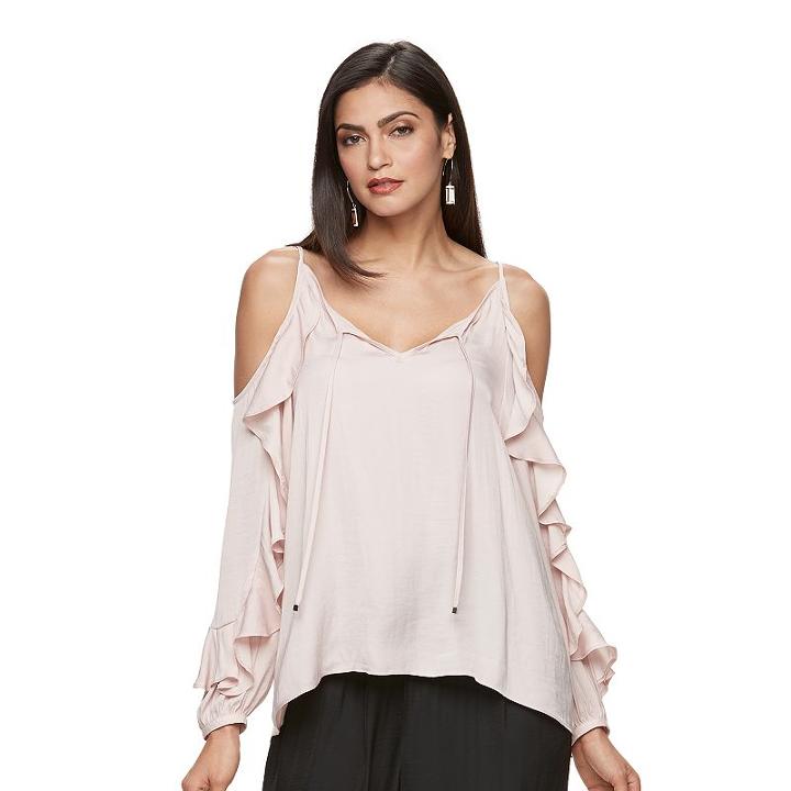 Women's Jennifer Lopez Cold-shoulder Ruffle Top, Size: Xxl, Lt Orange