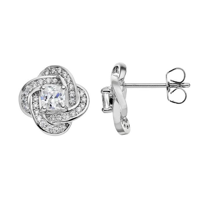 The Silver Lining Cubic Zirconia Silver Tone Love Knot Stud Earrings, Women's, White