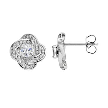 The Silver Lining Cubic Zirconia Silver Tone Love Knot Stud Earrings, Women's, White