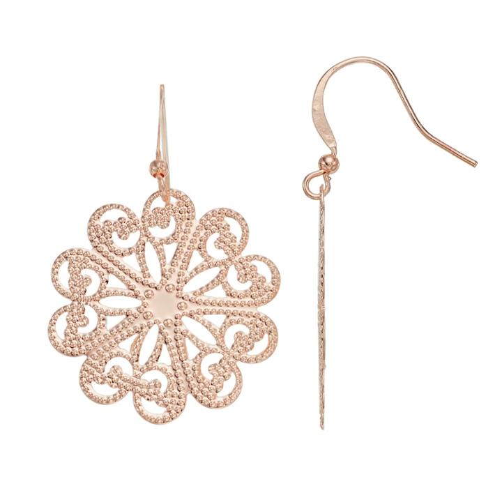 Textured Filigree Flower Nickel Free Drop Earrings, Women's, Pink