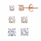 Primrose Tri Tone Sterling Silver Cubic Zirconia Stud Earring Set, Women's, White