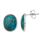 Sterling Silver Reconstituted Turquoise Oval Stud Earrings, Women's, Blue