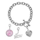 Love This Life Silver Plated Friends Forever Heart Charm & Bracelet Set, Women's, Grey