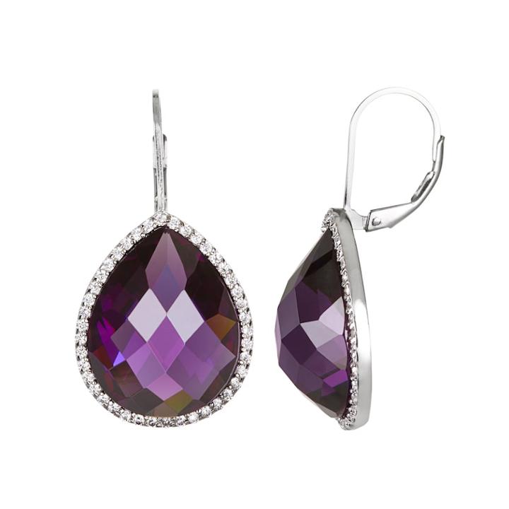 Sophie Miller Simulated Amethyst And Cubic Zirconia Sterling Silver Halo Teardrop Earrings, Women's, Purple