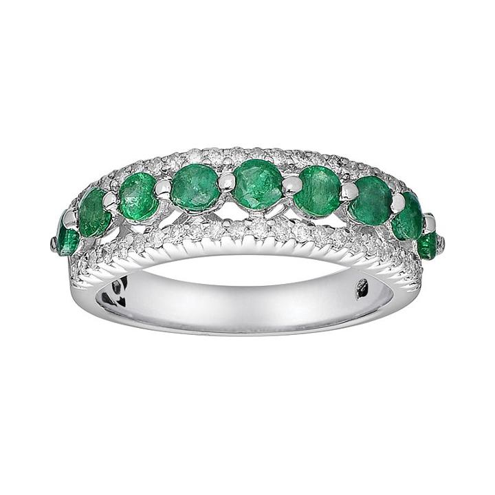 10k White Gold 3/10-ct. T.w. Diamond And Emerald Ring, Women's, Size: 8, Green