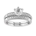 Lab-created White Sapphire And Diamond Engagement Ring Set In 10k White Gold (1/3 Ct. T.w.), Women's, Size: 7
