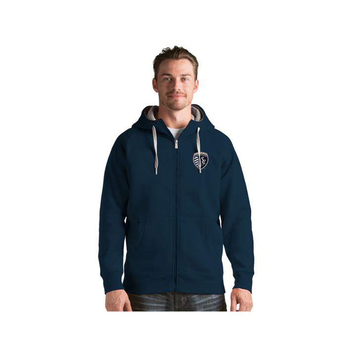 Men's Antigua Sporting Kansas City Victory Full-zip Hoodie, Size: Small, Blue (navy)