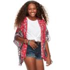 Juniors' About A Girl Tie-sleeve Printed Gauze Kimono, Size: Xs, Red