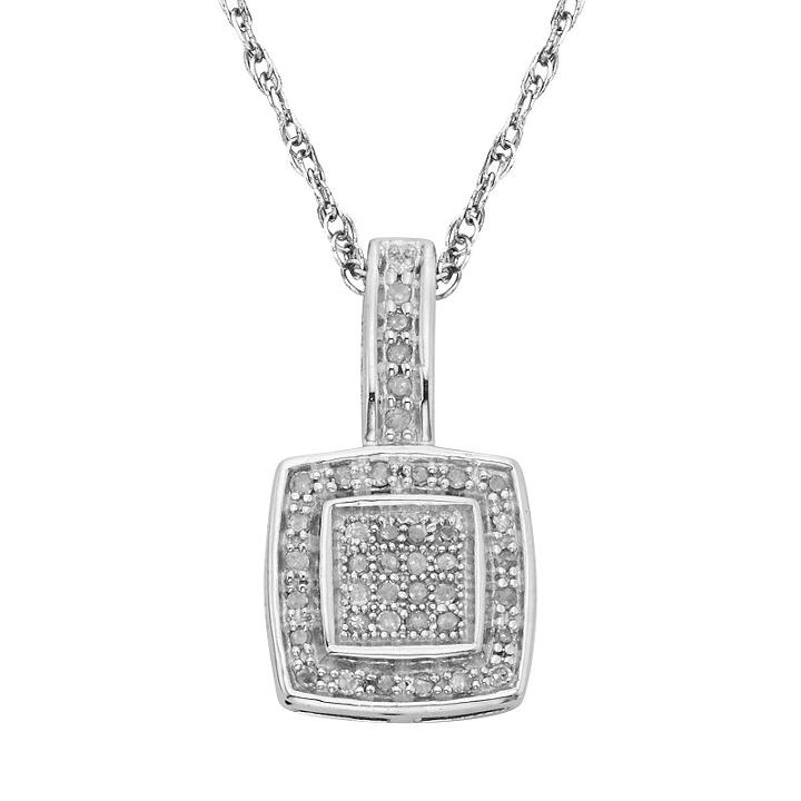 Sterling Silver 1/7-ct. T.w. Diamond Halo Pendant, Women's, Size: 18, White