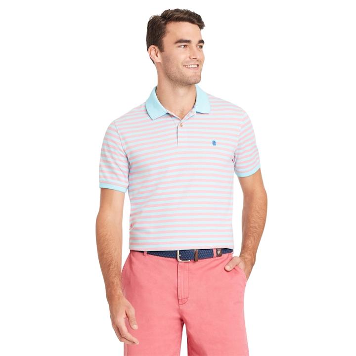 Men's Izod Sportflex Classic-fit Feeder-striped Stretch Performance Polo, Size: Small, Pink