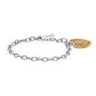 Two Tone Sterling Silver Heart Charm Bracelet, Women's, Size: 6.5, Grey