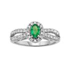 The Regal Collection Emerald And 1/2 Carat T.w. Igl Certified Diamond 14k White Gold Tiered Oval Halo Ring, Women's, Size: 8, Green