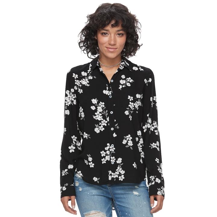 Juniors' So&reg; Print Shirt, Teens, Size: Medium, Black