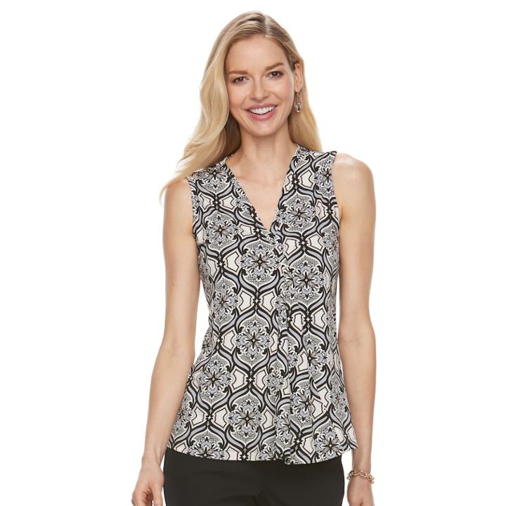Women's Dana Buchman Pleated V-neck Tank, Size: Small, Black
