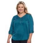 Plus Size Apt. 9&reg; Satin 1/4-zip Top, Women's, Size: 0x, Turquoise/blue (turq/aqua)