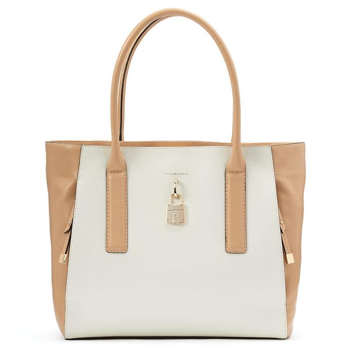 Dana Buchman Paramount Leather Tote, Women's, Beig/green (beig/khaki)