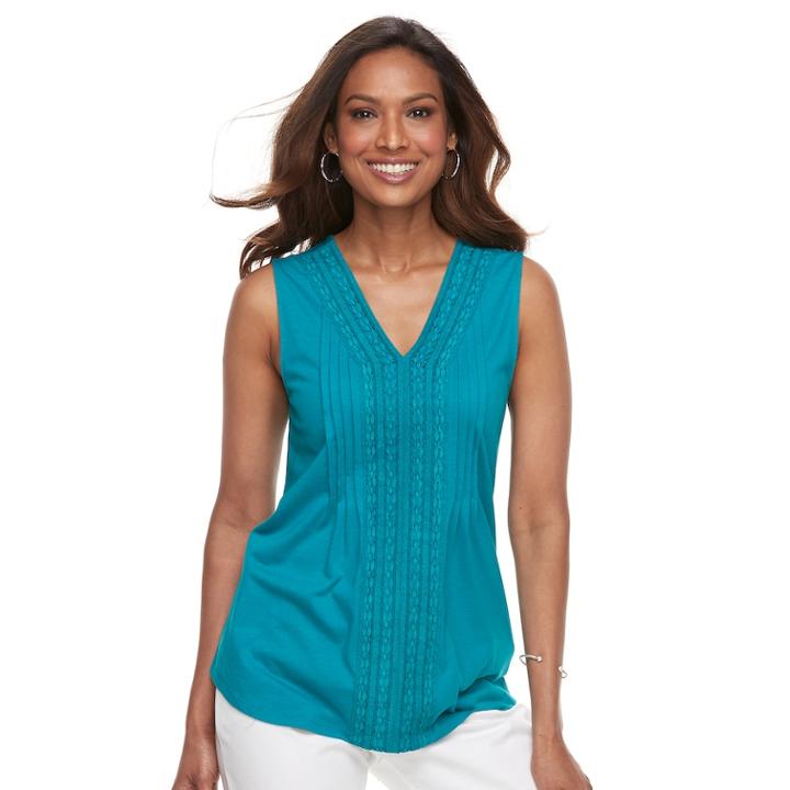 Women's Croft & Barrow&reg; Pintuck Crochet-trim Tank, Size: Xl, Dark Blue
