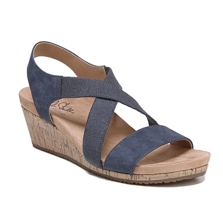 Lifestride Mexico Women's Wedge Sandals, Size: 10 Wide, Blue