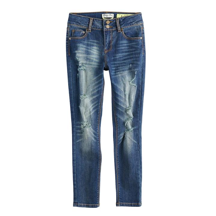 Girls 7-16 Indigo Rein Destructed Skinny Jeans, Size: 14, Dark Blue
