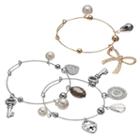 Key, Heart Lock & Bow Charm Two Tone Bangle Bracelet Set, Women's, Multicolor