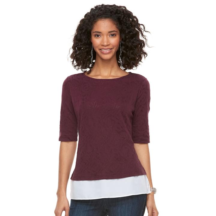 Women's Elle&trade; Jacquard Mock-layer Top, Size: Small, Purple