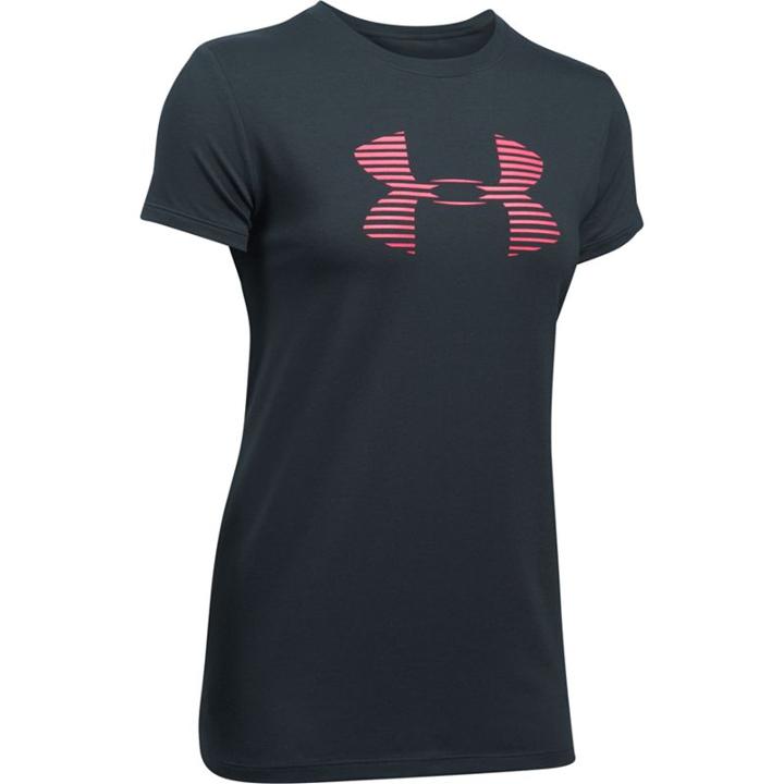 Women's Under Armour Stripe Big Logo Graphic Tee, Size: Xs, Grey (charcoal)