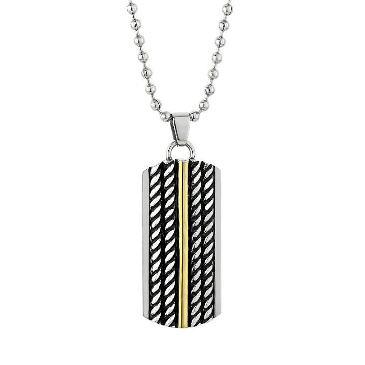 Lynx Stainless Steel Two Tone Twist Dog Tag Necklace - Men, Size: 22, Multicolor