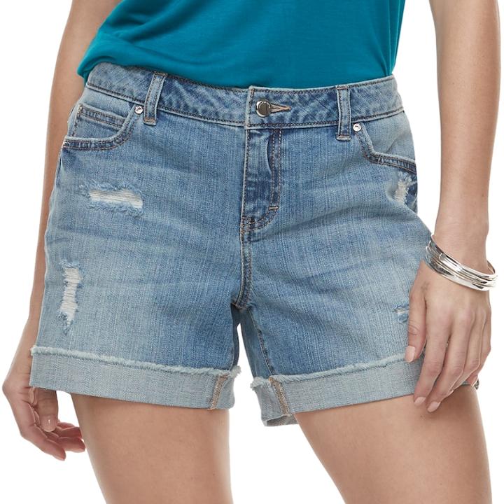 Women's Jennifer Lopez Distressed Boyfriend Jean Shorts, Size: 10, Blue