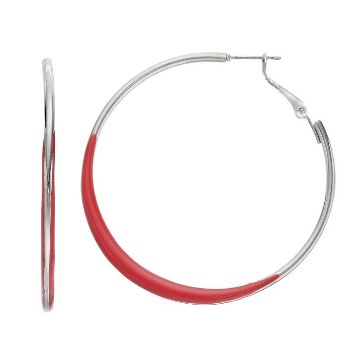 Red Nickel Free Hoop Earrings, Women's