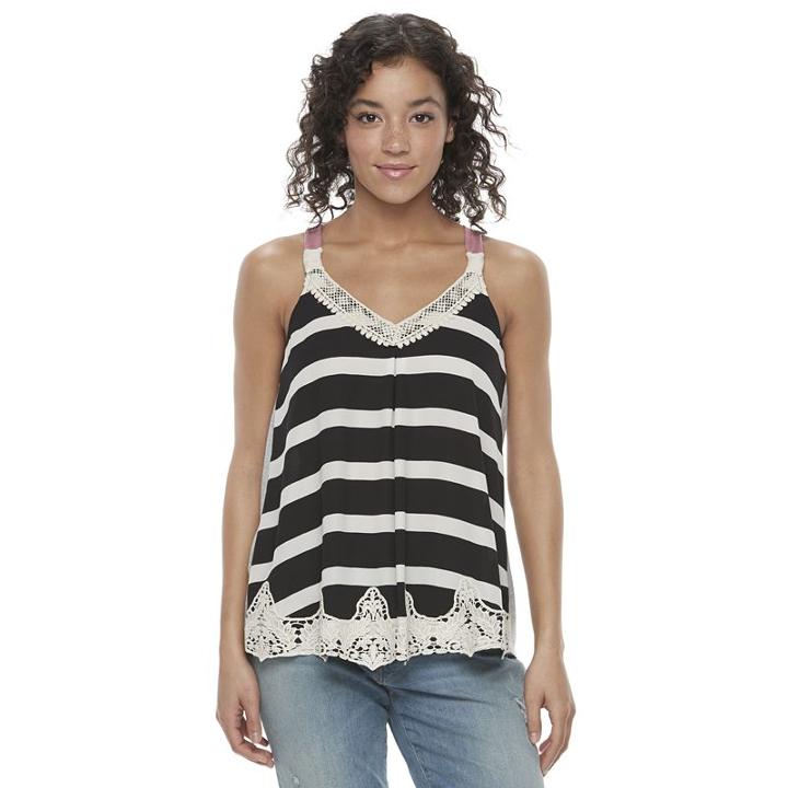 Juniors' Rewind Mixed-media Swing Tank, Girl's, Size: Xl, Black