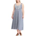 Plus Size Chaps Stripe Lace-up Dress, Women's, Size: 3xl, Blue
