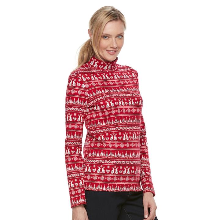 Women's Croft & Barrow&reg; Long Sleeve Mockneck Top, Size: Large, Med Red