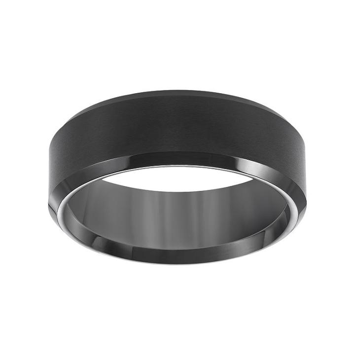 Cherish Always Black Ion-plated Tungsten Beveled Wedding Band - Men, Size: 10.50, Grey