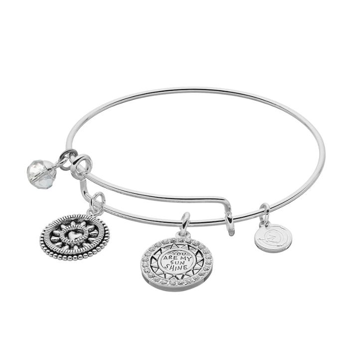 Love This Life You Are My Sunshine Charm Bangle Bracelet, Women's, Silver