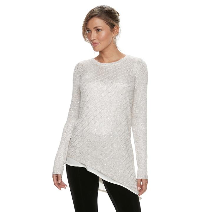 Women's Apt. 9&reg; Asymmetrical Sequin Crewneck Sweater, Size: Medium, White