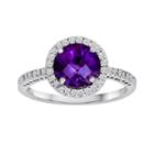 10k White Gold 1/5-ct. T.w. Diamond And Amethyst Frame Ring, Women's, Size: 7, Purple