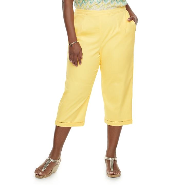 Plus Size Alfred Dunner Studio Crochet Hem Capris, Women's, Size: 18 W, Yellow