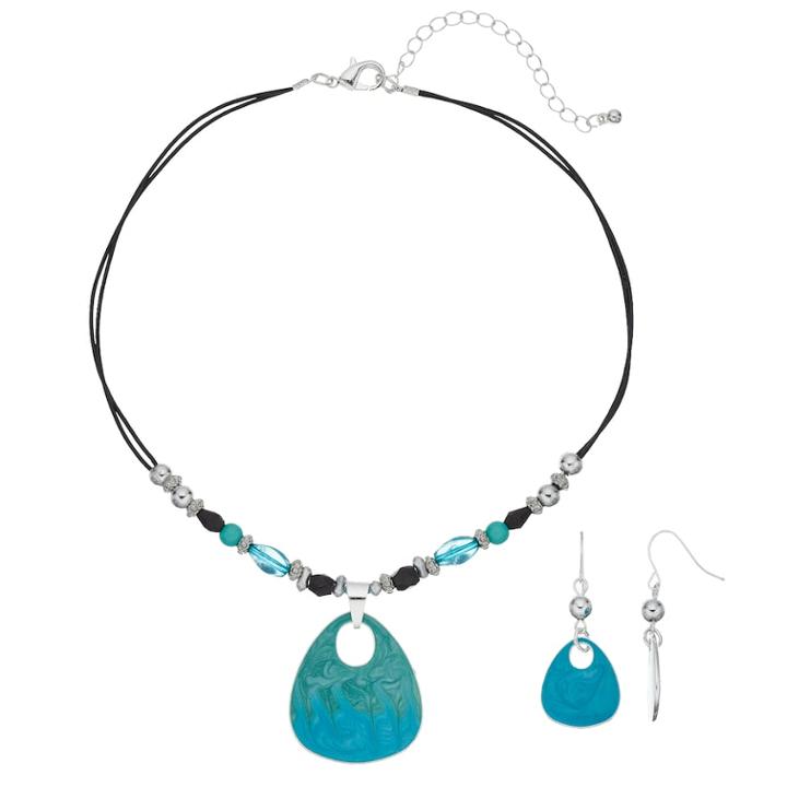 Teal Teardrop & Bead Necklace & Drop Earring Set, Women's, Turq/aqua