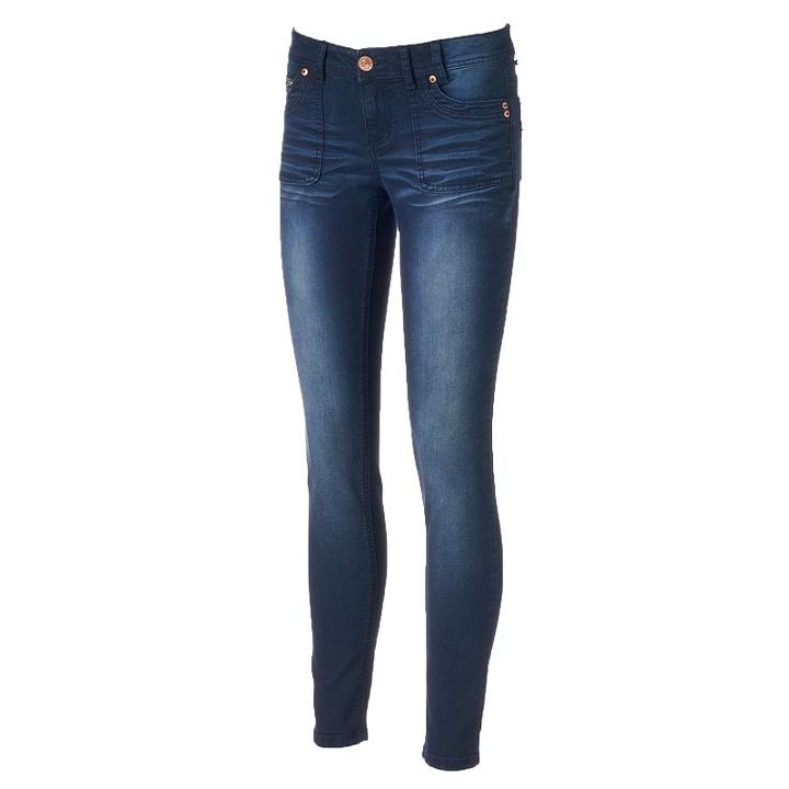 Juniors' Almost Famous Zip Pocket Skinny Jeans, Girl's, Size: 3, Dark Blue