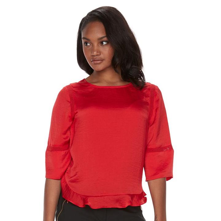 Petite Apt. 9&reg; Ruffle Satin Top, Women's, Size: S Petite, Med Red