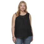 Juniors' Plus Size Mudd&reg; Embroidered Yoke Tank, Girl's, Size: 1xl, Black