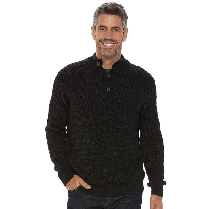 Men's Croft & Barrow&reg; Classic-fit Outdoor Waffle-weave Sweater, Size: Large, Black