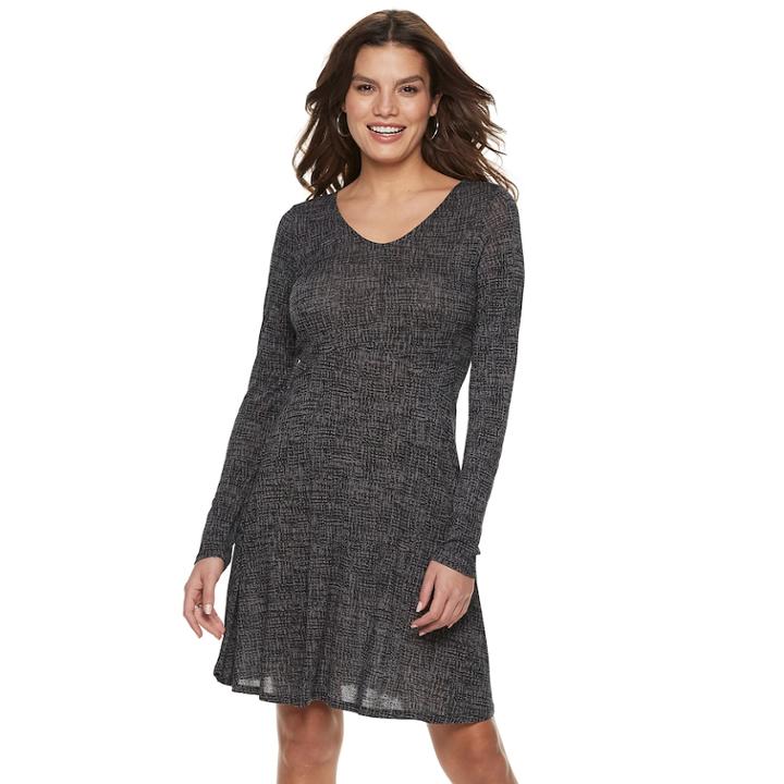 Women's Apt. 9&reg; Scoopneck Fit & Flare Dress, Size: Large, Black