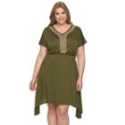 Plus Size Design 365 Embroidered Sharkbite Hem Dress, Women's, Size: 3xl, Green Oth
