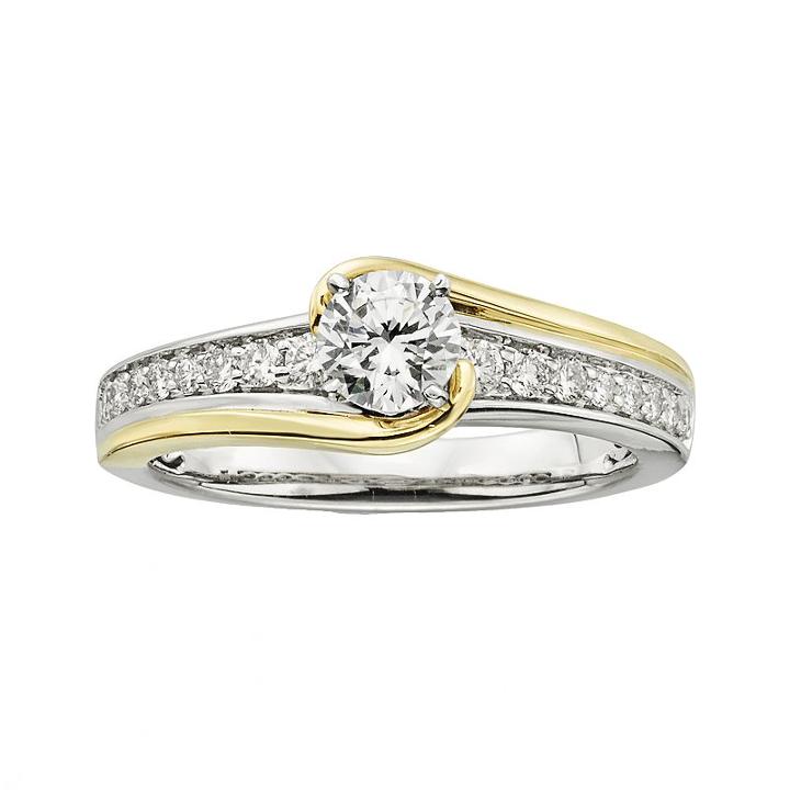 14k Gold Two Tone 3/4-ct. T.w. Round-cut Igl Certified Diamond Swirl Engagement Ring, Women's, Size: 5, White