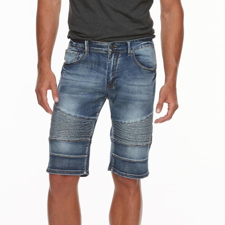 Men's Xray Slim-fit Moto Faded Stretch Denim Shorts, Size: 32, Light Blue