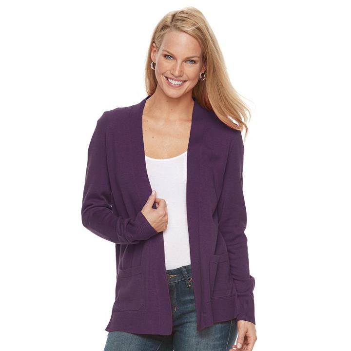 Women's Croft & Barrow&reg; Open-front Cardigan, Size: Xxl, Drk Purple
