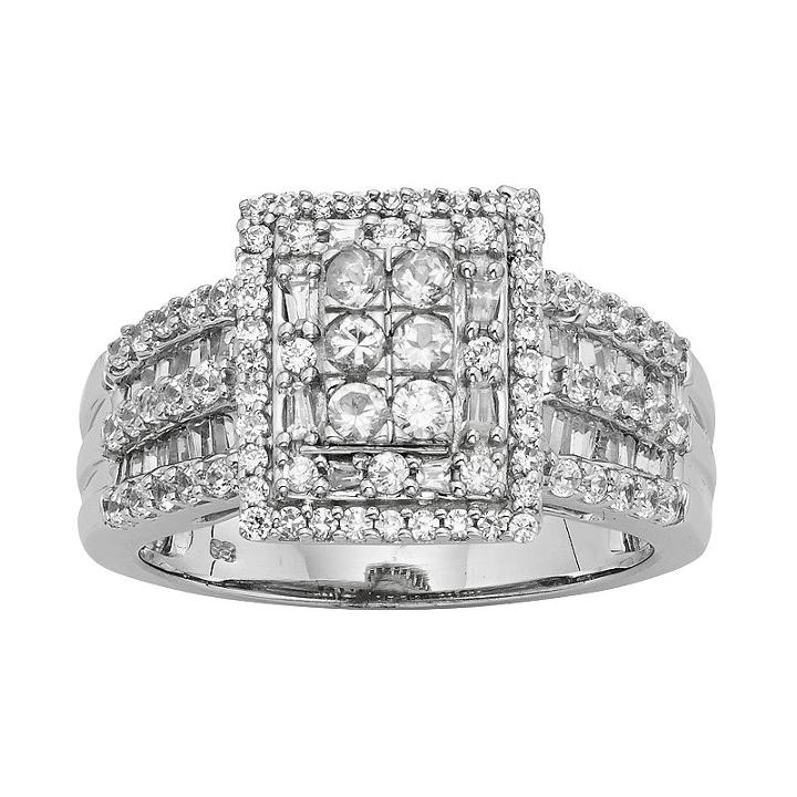 10k White Gold 1 Ct. T.w. Diamond Square Halo Ring, Women's, Size: 7