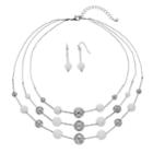 White Bead Multi Strand Illusion Necklace & Drop Earring Set, Women's