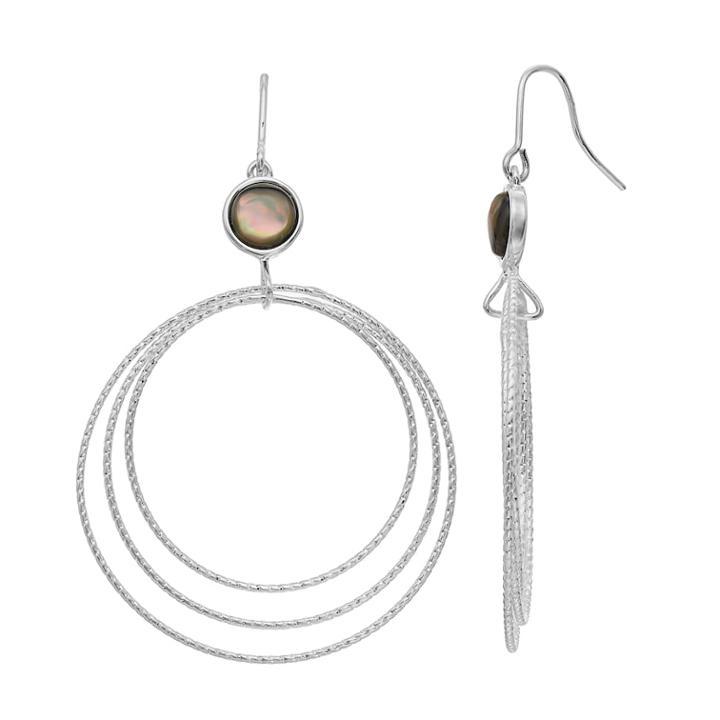 Olive & Ivy Silver Plated Abalone Graduated Hoop Drop Earrings, Women's